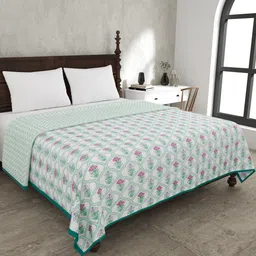 JAIPUR FABRIC Jaal Darbar White & Green Floral Mild Winter 120 GSM Cotton Double Bed Dohar-image-86