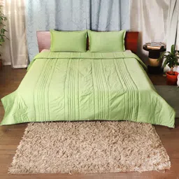 ZEBA Green Striped Mild Winter 300 GSM Double Bed Quilt With Pillow Covers-image-25