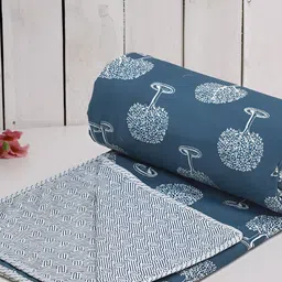 RRC Blue & white Floral Cotton AC Room 150 GSM Single Bed Dohar-image-45