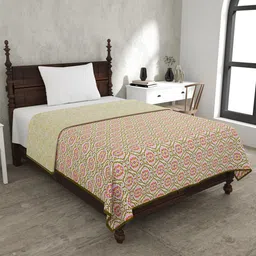 JAIPUR FABRIC The Illusion Green & Pink Mild Winter 120 GSM Cotton Single Bed Dohar-image-15