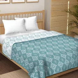 CHICERY Green & White Floral Pure Cotton AC Room 210 GSM Reversible Double Bed Dohar-12