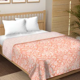 CHICERY Peach & White Floral Pure Cotton AC Room 210 GSM Reversible Double Bed Dohar-image-38