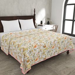 JAIPUR FABRIC Floral Garden White & Yellow Floral Mild Winter 120 GSM Double Bed Dohar-image-94