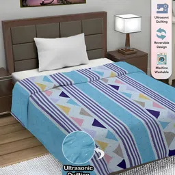 FABINALIV Blue & White Geometric AC Room 350 GSM Reversible Single Bed Comforter-image-59