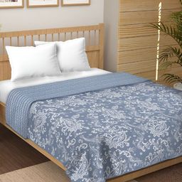 CHICERY Grey & White Floral Pure Cotton AC Room 210 GSM Reversible Double Bed Dohar-image-36