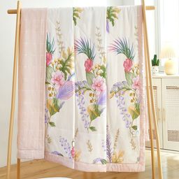 JC HOME White & Purple Floral AC Room 350 GSM Cotton Double Bed Quilt-image-65
