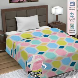 FABINALIV Blue & Yellow Geometric Printed AC Room 350 GSM Reversible Single Bed Comforter-8