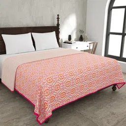 JAIPUR FABRIC The Illusion Pink & White Floral Mild Winter 120 GSM Cotton Double Bed Dohar-image-33