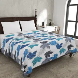 JAIPUR FABRIC Maple Leaf White & Blue Mild Winter 120 GSM Cotton Double Bed Dohar-image-3