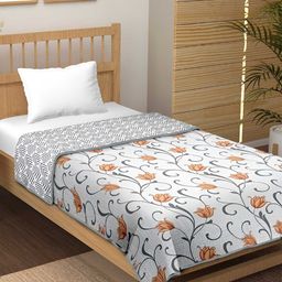 tundwal's Grey & Peach Floral Printed AC Room Cotton 210 GSM Double Bed Dohar-image-88
