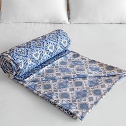 HOMEMONDE Blue & White Geometric AC Room 210 GSM Cotton Reversible Single Bed Dohar-image-11
