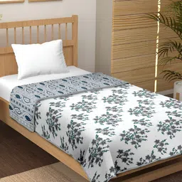 CHICERY Grey Melange & White Floral AC Room 210 GSM Cotton Single Bed Dohar-image-66
