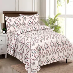 Kuber Industries Pink & White 4 Pcs Ethnic Motifs Cotton AC Room 150 GSM Double Bed Dohar-30