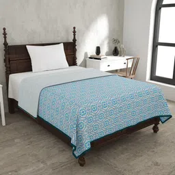 JAIPUR FABRIC The Illusion White & Blue Mild Winter 120 GSM Cotton Single Bed Dohar-image-13