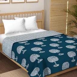 CHICERY Blue & White Ethnic Motifs Pure Cotton AC Room 210 GSM Reversible Single Bed Dohar-43