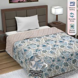 FABINALIV Off White & Blue Floral AC Room 350 GSM Reversible Single Bed Comforter-image-61