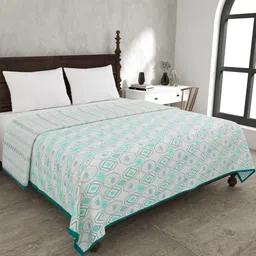 JAIPUR FABRIC Artistic Maze White & Sea Green Mild Winter 120 GSM Cotton Double Bed Dohar-image-83