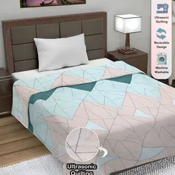 FABINALIV Green & Peach Geometric AC Room 350 GSM Reversible Single Bed Comforter-9