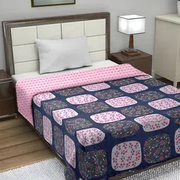 FABINALIV Blue & Pink Floral Mild Winter 350 GSM Single Reversible Bed Comforter-image-18
