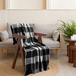 HOMEMONDE Black & White Checked 210 GSM Single Bed Throw Blanket-image-59