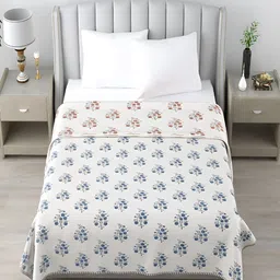 tundwal's Blue & White Floral Printed Summer 210 GSM Single Bed Dohar-image-11