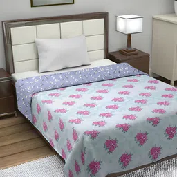 FABINALIV Blue & Pink Floral Mild Winter 350 GSM Single Reversible Bed Comforter-image-76