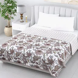 LIVING ROOTS White & Brown Floral AC Room 210 GSM Double Bed Dohar-image-52