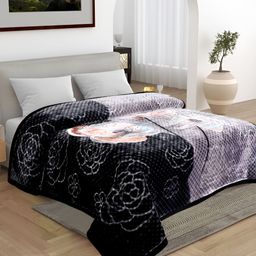ELSTONE HOME Black & Grey Floral Heavy Winter 600 GSM Double Bed Blanket-image-21