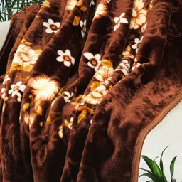 VAS COLLECTIONS Camel Brown Floral Fleece 500 GSM Double Bed Blanket-image-8
