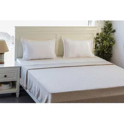 Pluchi Eleanor Beige & White Geometric Printed AC Room 150 GSM Cotton Double Bed Dohar-image-7