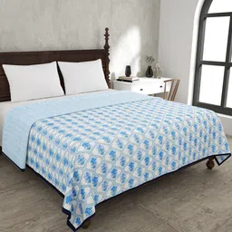 JAIPUR FABRIC Jaal Darbar White & Blue Floral Mild Winter 120 GSM Cotton Double Bed Dohar-image-80