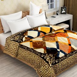 ELSTONE HOME Orange & Navy Blue Geometric Mink Heavy Winter 600 GSM Double Bed Blanket-image-97
