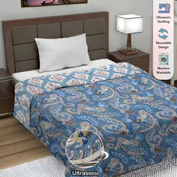 FABINALIV Blue & White Ethnic Motifs AC Room 350 GSM Reversible Single Bed Comforter-image-13