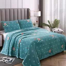 JC HOME Green  Pink Floral Summer 300 GSM Double Bed Blanket-image-53