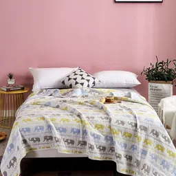 JC HOME White & Blue Cartoon Characters Summer 350 GSM Single Bed Blanket-image-50
