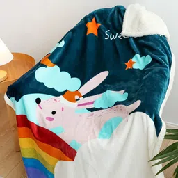 JC HOME White & Teal Cartoon Characters AC Room Single Bed Blanket-image-33