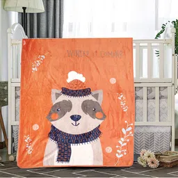 Baby Moo Orange & Beige Cartoon Characters Heavy Winter 210 GSM Single Bed Blanket-image-91