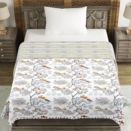 Aura Brown & White Floral AC Room 150 GSM Single Bed Dohar-image-42