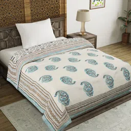 BLOCKS OF INDIA Unisex Grey Printed Cotton Single Quilts-6
