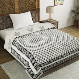 BLOCKS OF INDIA Grey Blankets Quilts and Dohars-image-0