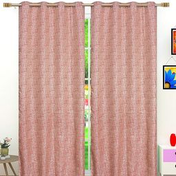 Fresh From Loom Red & Beige Set of 2 Room Darkening Window Curtain-6