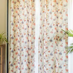 URBAN SPACE Cream-Coloured & Peach 2-Pieces Floral Cotton Door Curtains-image-33