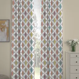 ROSARA HOME Heather White & Grey 2 Pieces Geometric Printed Door Curtains-picture-41