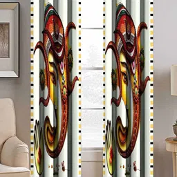 BELLA TRUE White & Yellow Set of 2 Ethnic Motifs Room Darkening Window Curtain-image-91