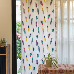 URBAN SPACE White & Green Geometric Cotton Window Curtain-image-99