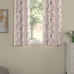 ROSARA HOME Peach-Coloured & Green Set of 2 Quirky Window Curtain-18