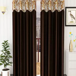 Homefab India Set of 2 Coffee Brown & White RegularFloral Long Door Curtain-25