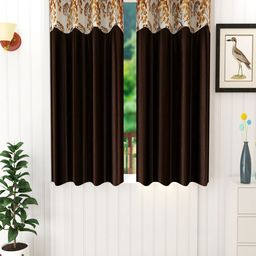 Homefab India Coffee Brown & White Set of 2 Floral Window Curtain-14