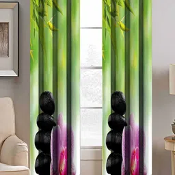 BELLA TRUE Green & Black Set of 2 Floral Room Darkening Long Door Curtains-22
