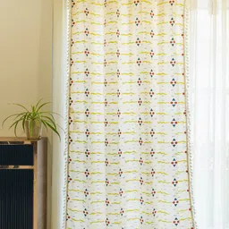 URBAN SPACE White & Yellow Geometric Cotton Window Curtain-image-43